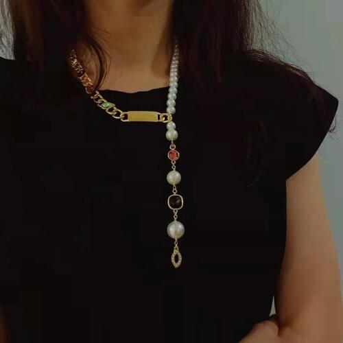 Brand Fashion Jewelry Women Vintage Gold Color Pearls Necklace Choker Sweater Chain Party Fine Fashion Jewelry