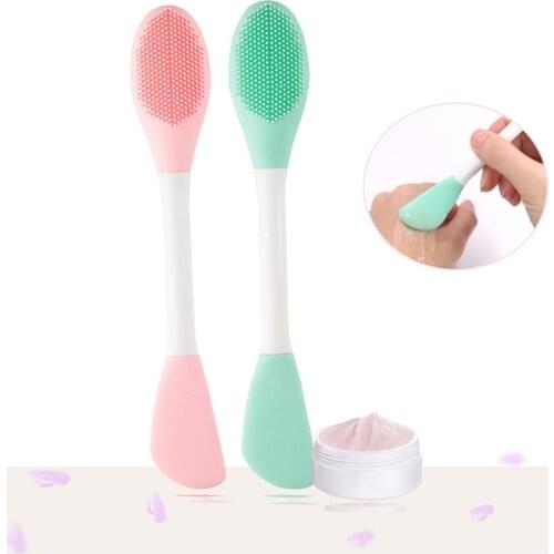 1Pc Double Headed Silicone Mud Mixing Face Mask Brushes+Facial Cleansing Brush Soft Beauty Nose Brush Face Care Applicator