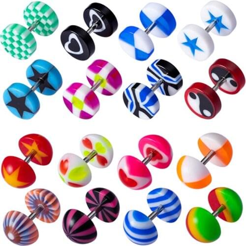 10pc Acrylic Ear Stud Fake Plug Tunnel Stretcher Taper Cheater Expander Cartilage Earring Gauges Piercing Women Body Jewelry 16G