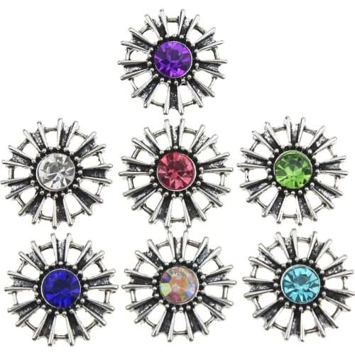 10pcs/lot 18mm Snap Jewelry Rhinestone Vintage Flower Metal Snap Buttons Fit Snap Bracelet Bangles Necklaces For Women