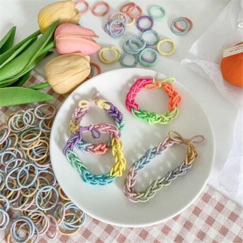 100PCS Hand-woven Color Matching Rainbow Hair Tie DIY Couple Bracelet Jewelry Children Ponytail Girl Hair Rope Hair Accessories