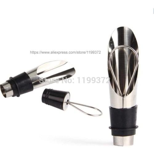200pcs/lot NEW 2 in 1 Stainless Steel Wine Funnel Bottle Pourer Funnel Dumping Pourer Stopper Stoppers Plug Driples