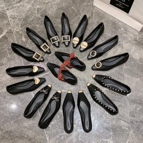 2021 Korean Bow-tie Flats Ballet Shoes Women Thick Microfiber Shallow Mouth Loafers Retro Slip on Square Toe Ballerina Moccasins