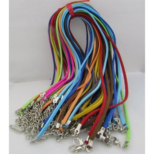 50pcs/lot Adjustable Assorted Color Suede Leather Necklace Cord With Lobster Clasp 3mm 18-20inch