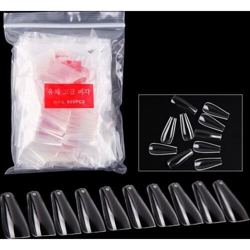 600Pcs Long Ballerina Full Nail Tips Acrylic Fake Nails Coffin Shape False Nails Salon Tools