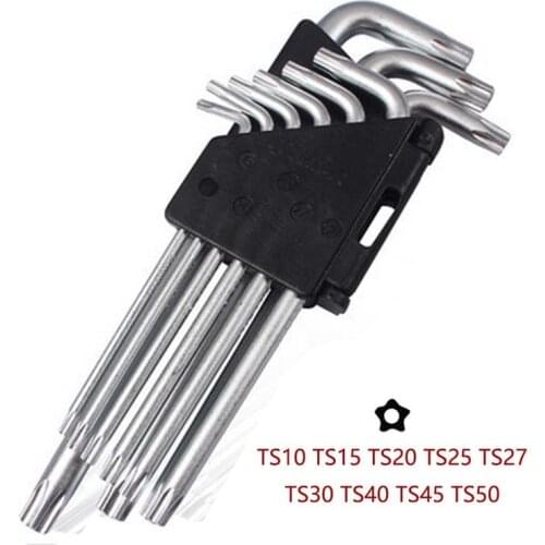 9pcs/set L Type Screwdriver Double-End Hex Wrench Set Allen Key Hexagon Torx Pentacle Star Spanner Key Set Hand Tools T10-T50