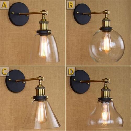 AC100-240 Industrial Wall Sconce Lamp Modern Glass Lampshade Lamps for Wall Iluminacion Decorative Wall Light Sconce Fixture