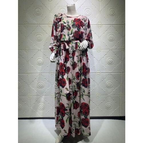 Aligaia Fashion Printed Bohemia Dress For Women 2021 Summer New Dubai Turkey Muslim Long Satin Dress Islam Clothing Dresses