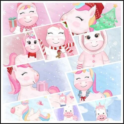 Diy Diamond Painting Cute Girl Heart Cartoon Style Unicorns Colored Tail Unicorns Cub Sitting In a Hot Air Balloon Poster