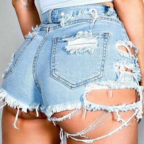 Irregular Tearing Ripped Hole Skinny Jeans Denim Shorts Summer High Waist Sexy Hot Pants Cotton Short Jeans Pants for Women 2021