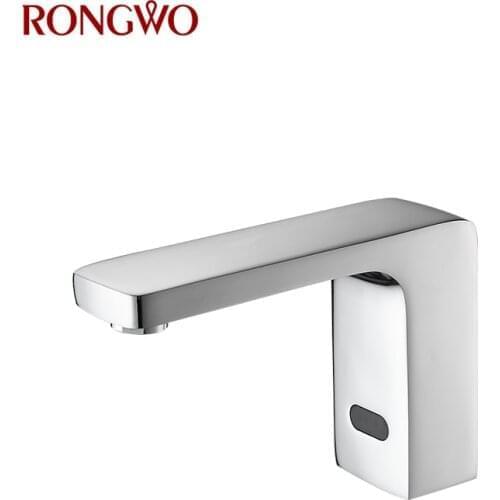 RONGWO Chrome Polished Basin Faucet Bathroom Automatic Infrared Sensor Sink Tap Hot Cold Mixer Basin Faucet