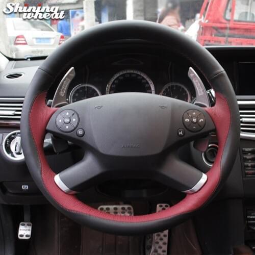 BANNIS Chocolate Leather Black Genuine Leather Car Steering Wheel Cover for Mercedes Benz E-Class W212 E 200 260 300