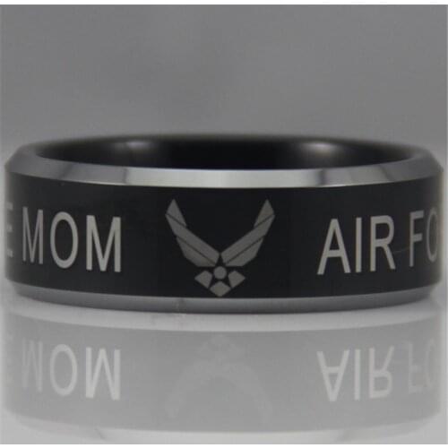 Free Shipping YGK JEWELRY Hot Sales 8MM Military Air Force MoM Design Mens Black Tungsten Comfort Fit Ring