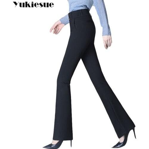 Plus Size 4xl High Waist Women Casual Pants woman casual cotton capris Long Trousers Black flare Pants Female Large Size