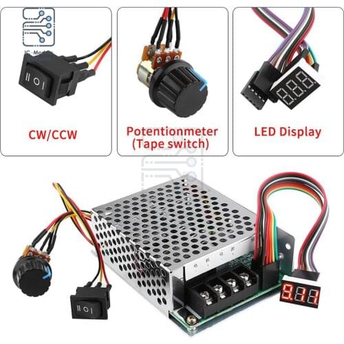 DC 10-50V 40A PWM DC Motor Speed Controller LED Digital Display 0 -100% Adjustable MAX 60A 12V 24V 48V 2000W Reversible