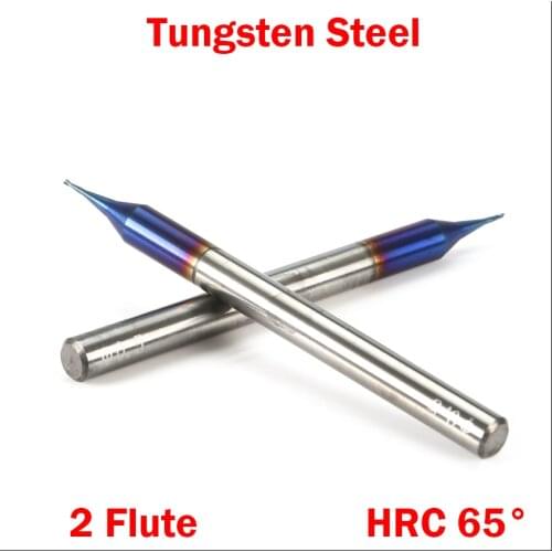 0.1mm 0.2mm 0.3mm Cutting Edge Diameter HRC65 Tungsten Carbide 2 Flute Micro CNC Tool Router Bit Flat End Mill Milling Cutter