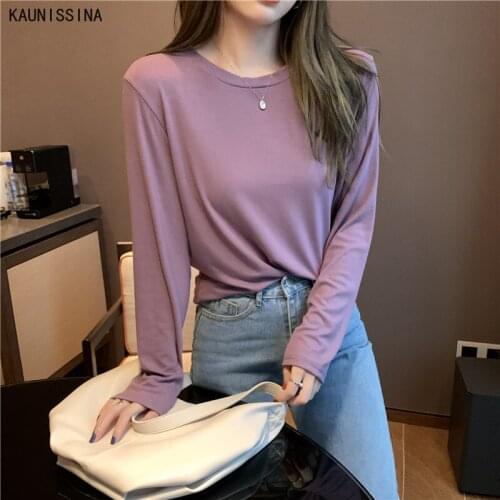 Women T-Shirt Long Sleeve Modal TShirt Basic Solid Color Female Spring Autumn New O-Neck Elastic Korean Style Tee Tops