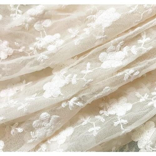 GLace 1Y/lot 1.3m wide embroidery lace fabric off white mesh wedding dress skirt clothing curtain DIY manual accessories TX165
