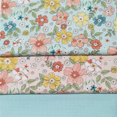 160x50cm Watercolor Garden Flower Leaves Cotton Twill Sewing Fabric, Making Bedding Duvet Cover Dress Pajamas Cloth