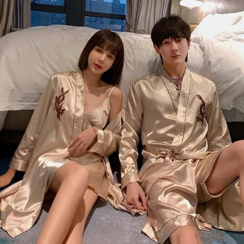 Cardigan Robe For Men Loungewear Long Sleeve Male Sleepwear Kimono Pajamas Satin Silk Couple Pajamas Homewear Sexy Bathrobe