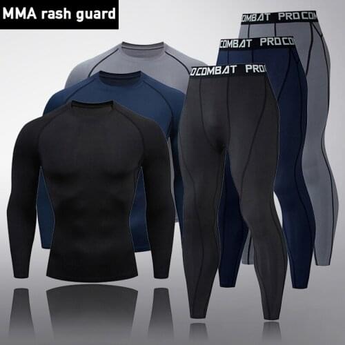 Long Underwear Set Brand Mens Track suit men sportswear 2 piece long johns Quick-drying Compression MMA Tactical Fitness Tights