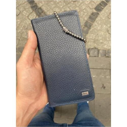 Karali Leather Phone Compartment Navy Blue Genuine Leather Wallet-Zircon Bracelet Gift