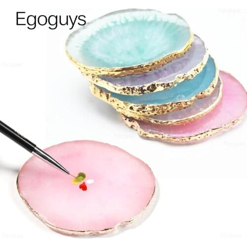 1PC Round Resin Agate Stone Nail Color Palette Gel Polish Pallet Mixing Drawing Paint Plate Pad Manicure Nail Art Display Shelf