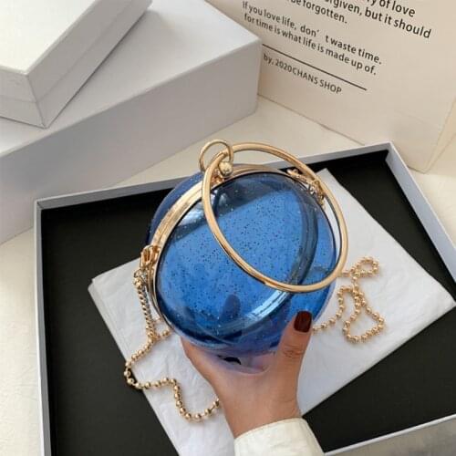 Round Ball Clear Purse Acrylic Box Evening Clutch Bag Transparent Handbags LX9F