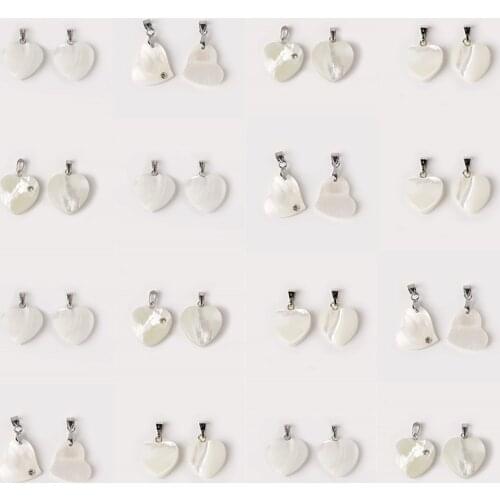 CZ Love Heart Shape White Freshwater Mother of Pearls Pendant Silver Color Connetor Charm Components DIY Making Jewelry Earrings