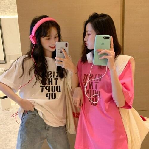Summer retro cartoon letter printing loose short-sleeved T-shirt womens bottoming shirt all-match casual college style women