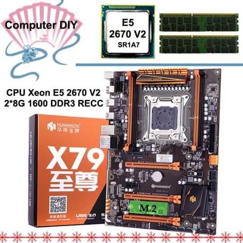 HUANANZHI deluxe X79 LGA2011 motherboard with CPU Intel Xeon E5 2670 V2 RAM 16G(2*8G) DDR3 RECC AIDA64 tested before shipping