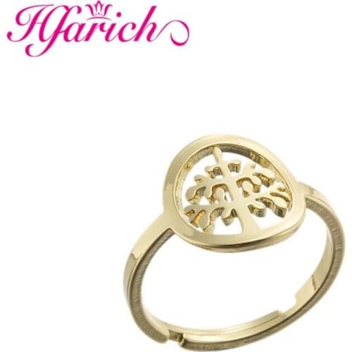 Fashion Stainless Steel Adjustable Ring Gold Color Tree Of Life Leaf Ring for Women Girl Luxury Party Wedding Rings Jewelry
