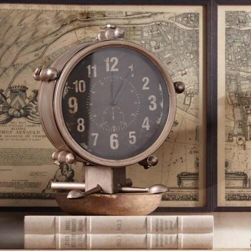 Fashion loft wrought iron desk clock vintage living room wine cabinet home bedside alarm clock decoration clock