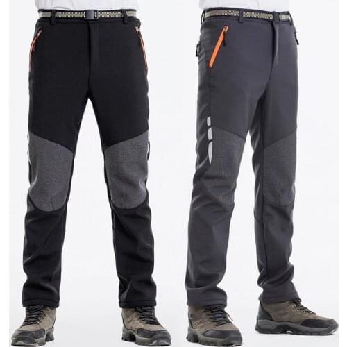 Mens Winter Reflective Hiking Pants Men Warm Fleece Softshell Trousers Outdoor Sports Thick Trekking Skiing Waterproof Pants