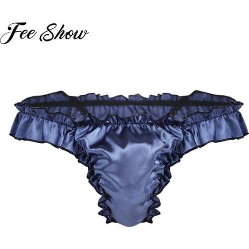 Men Sexy Lingerie Soft Shiny Ruffled Frilly Sissy Panties Gay Underwear High Cut Bikini Briefs Thong Underwear Exotic Underpants