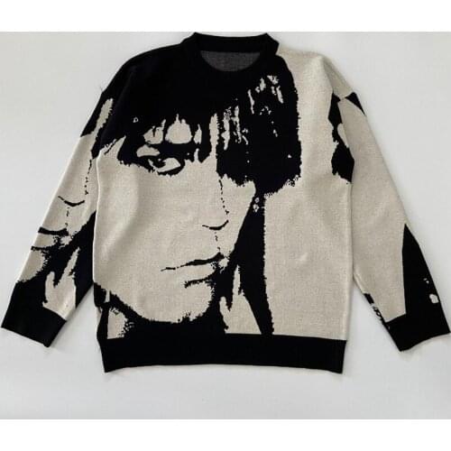 Vintage Sweater Men Pullovers Fashion O-neck Cartoon Print Clothing Long Sleeve Spring Autumn Knitted Sweater Men Streetwear Top