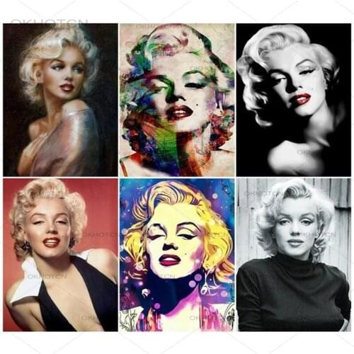 5D Diy Full Square Round Marilyn Monroe Diamond Painting Kits for Adult Diamond Embroidery Lady Star Picture Rhinestones Home
