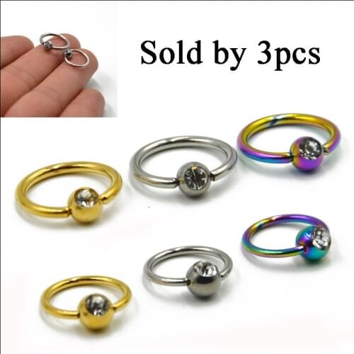 Lot of 3pcs Titanium Anodized Flat CZ Gem Captive Bead Rings Earring Tragus Lip Nose RinG Piercing Jewelry 16G or 14G