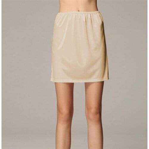 Women Elastic Waist Half Slip Petticoat Skirts Underskirt Lady Crinoline Milk Silk White Lace Commuter Office Ladies Skirt
