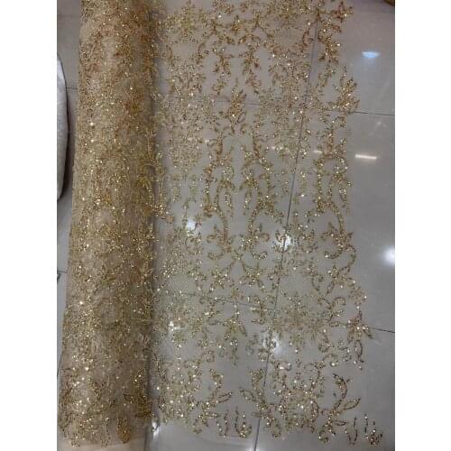Exquisite new style large flower position gold sequins + bead tube tulle embroidery, suitable for fashionable ladies' dresses