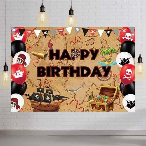 Pirate Happy Birthday Party Backdrop Baby Boy Kids Nautical Theme Ocean Adventure Banner Cake Table Decorations Supplies
