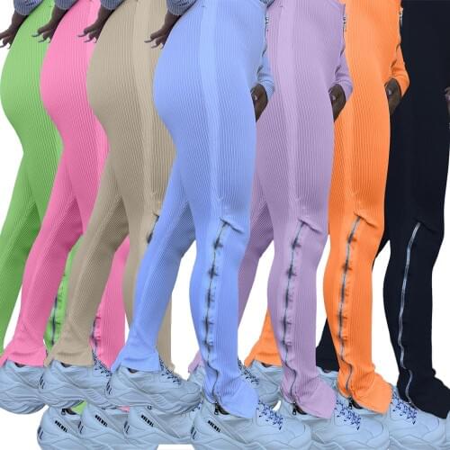 Casual Women Pants joggers Zipper Knitted Flare Sweatpants Trousers Clothes For Women Solid 7 Color