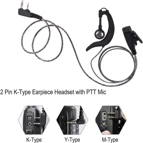 1m K Type Plug 2 Pin Earpiece Headset Wired Earphone with PTT Mic for BAOFENG For KENWOOD Walkie-talkie