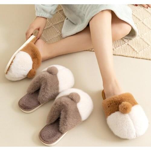 Women New Winter Home Slippers Couples Cartoon Dog Cute Doll Slides Non-slip House Flip Flops Indoor Bedroom Lovers Floor Shoes