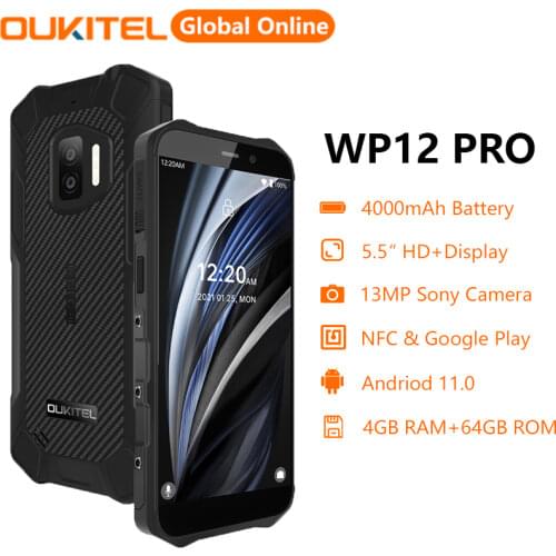 OUKITEL WP12PRO Rugged 4g Smartphone 4GB+64GB Android 11 IP68 Waterproof 5.5-Inch+4000mah NFC Cell Phone Sony 13mp Smart Phone