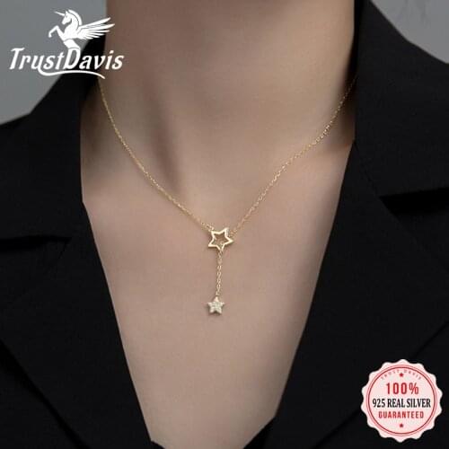 TrustDavis Real 925 Sterling Silver Fashion Chain Tassel Star Choker Necklace For Women Wedding Valentines Day Jewelry DB072