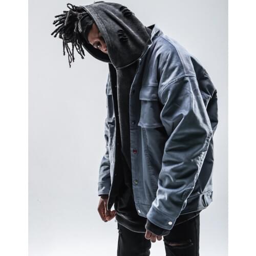 High Street Vintage Europe Polar Fleece Men Jacket 2019 Winter Oversize Winter Warm Coat Jacket Loose Stand Collar Coats Loose