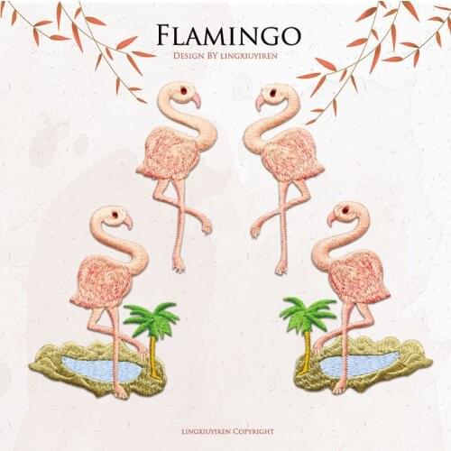 Beaded pink Flamingo Embroidery patch parches dress coat bag applique Clothing accessories bordados para ropa DIY