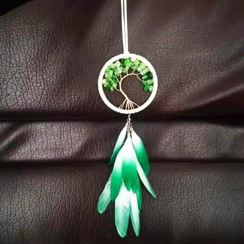 Green and Pink LIfe Tree Car Ornament Interial Decoration Dream Catcher Feather Decor