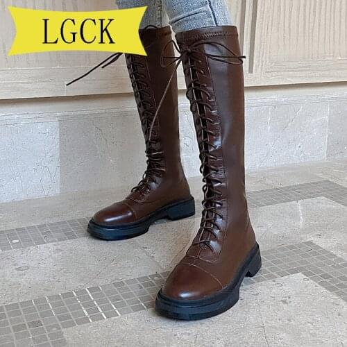 Plus Size 34-43 Spring Woman Real Leather Autumn New Arrival Luxury Brand Design Knee-High Boots Women High Platform Boots Cool